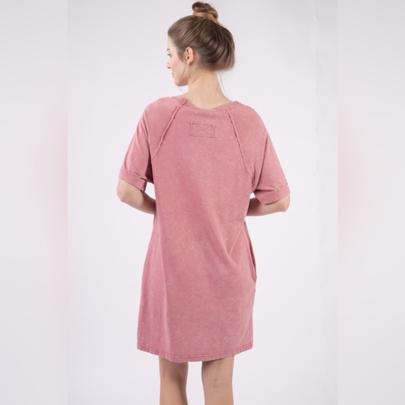 VERY J Washed Round Neck Mini Tee Dress - Picture 2 of 4